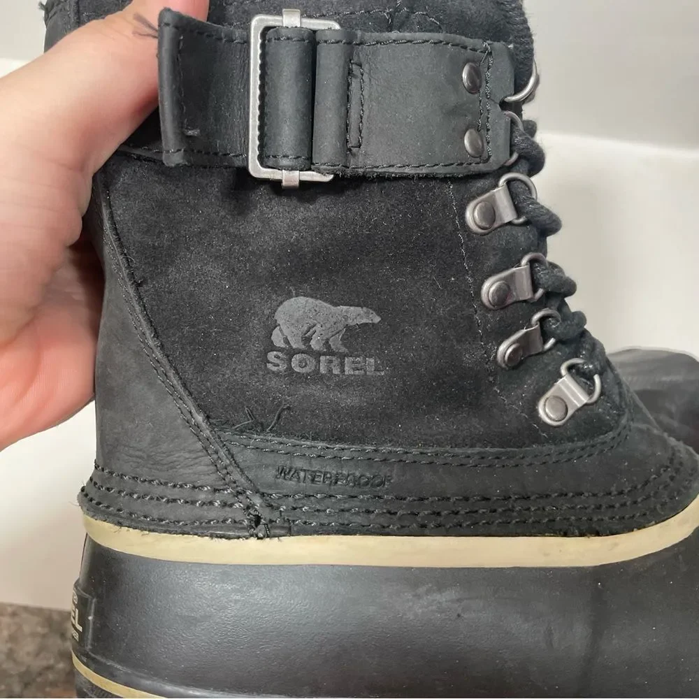 Sorel Black Waterproof Winter Fancy Lace Snow Boots